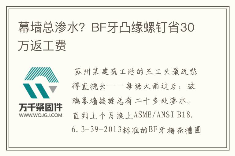 幕墻總滲水？BF牙凸緣螺釘省30萬返工費