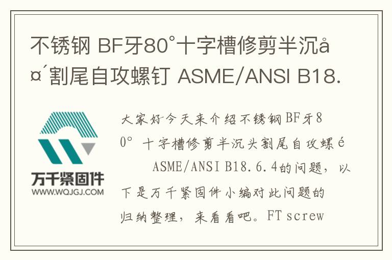 不銹鋼 BF牙80°十字槽修剪半沉頭割尾自攻螺釘 ASME/ANSI B18.6.4