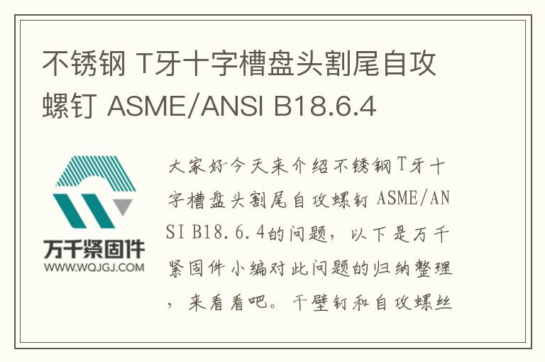 不銹鋼 T牙十字槽盤頭割尾自攻螺釘 ASME/ANSI B18.6.4